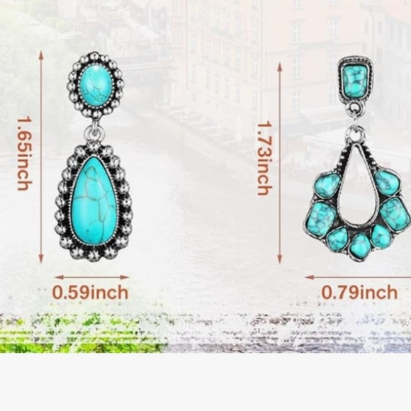 Western Style Turquoise Earrings Set of 2 NWT - Picture 2 of 3